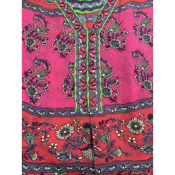 Hale Bob Silk Print Beaded Size Small Cabana Peasant Top Boho Chic Resort Blouse - Picture 5 of 12